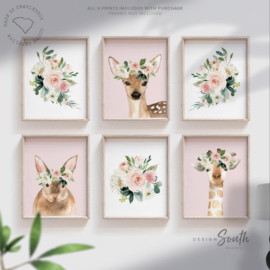 Baby girl pink nursery woodland animals, name art gift baby girl, baby shower cute animals, watercolor nursery art, animal baby girl gift