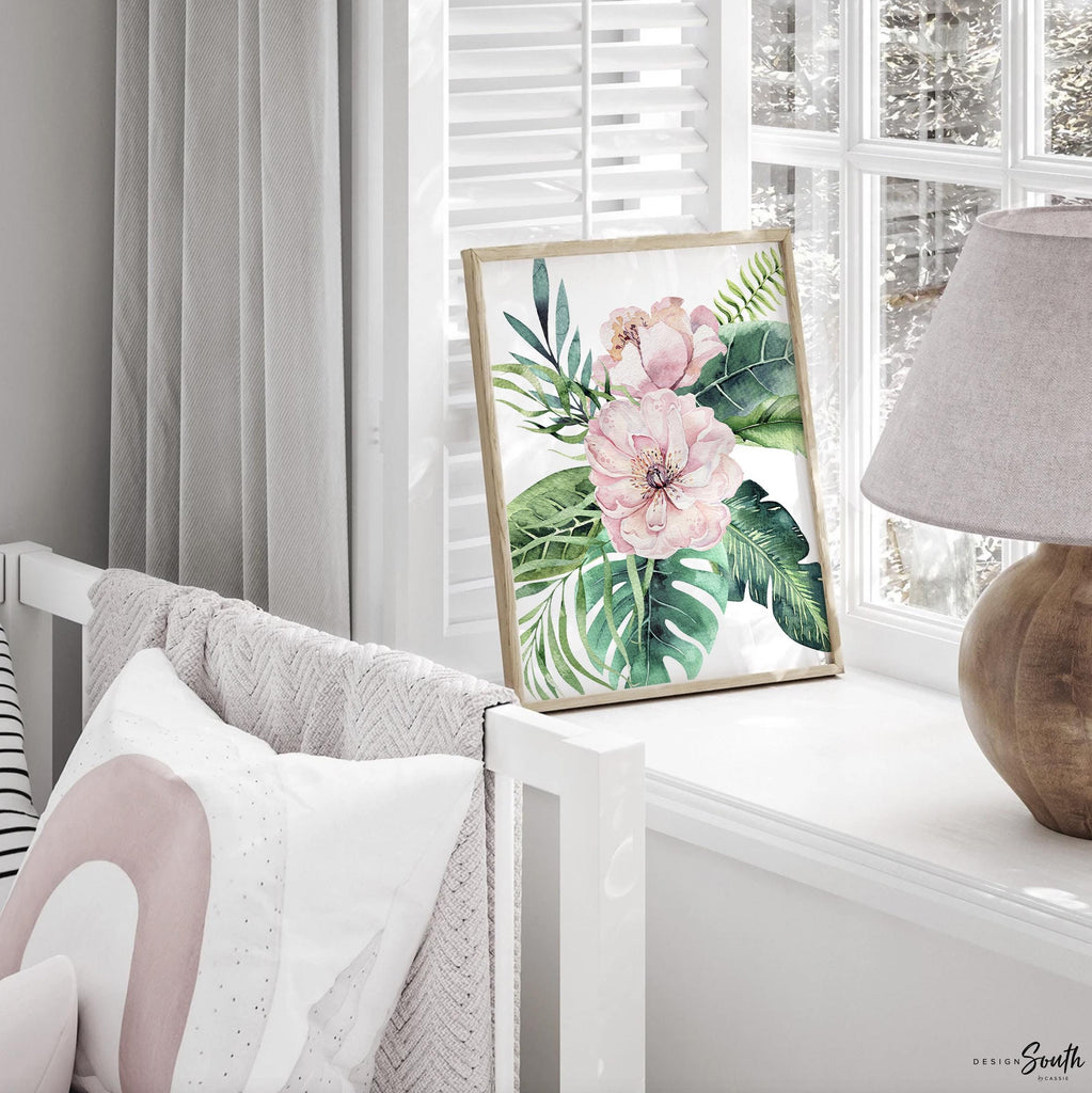 Flamingo nursery tropical decor, custom name flamingo art set, nursery prints nursery wall art, flamingo flower wall art, set of 3 tropical