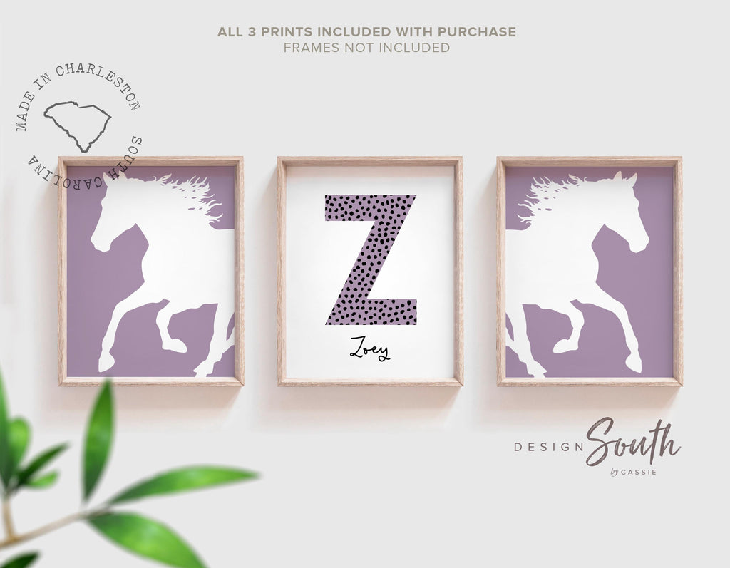 Purple horse girl nursery, horse girl room art, farm nursery decor, girl horse nursery theme, horse gift for girl, farm pony race girly art