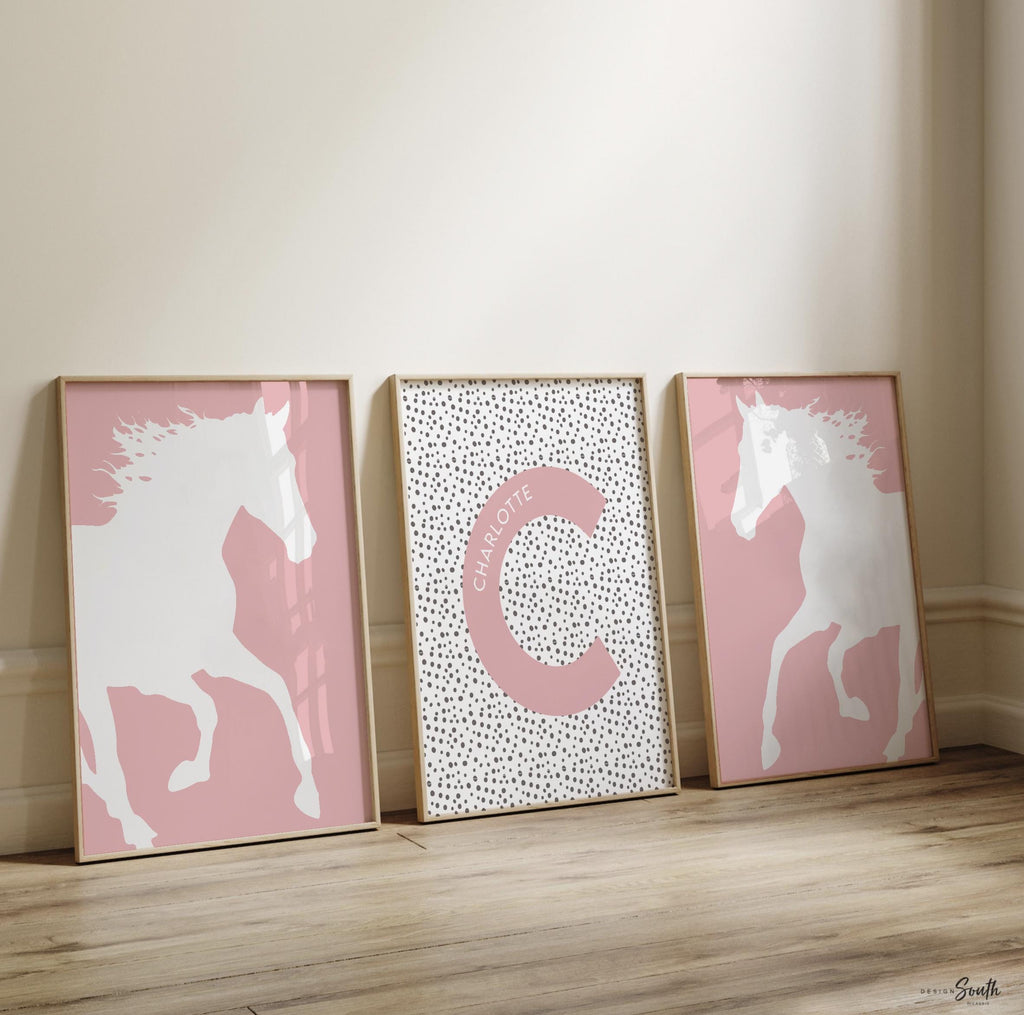 Pony nursery prints, personalized horse nursery art, pony farm nursery, cowgirl nursery art, pony print, horse print, horse girl nursery art