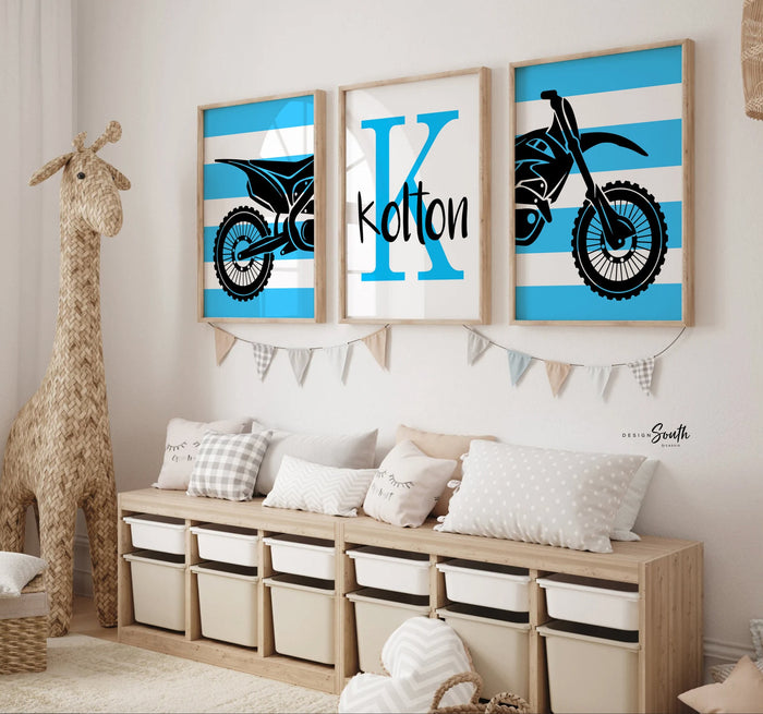 Motocross Nursery Art Prints: Personalized Sport Bike Decor