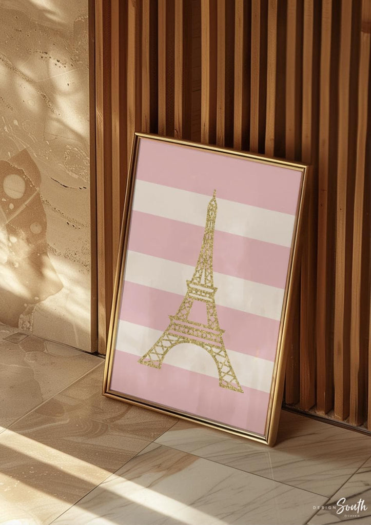 Pink paris girl prints, pink gold paris room art, pink gold eiffel tower, girl&#39;s personalized name sparkly paris themed, art print set paris