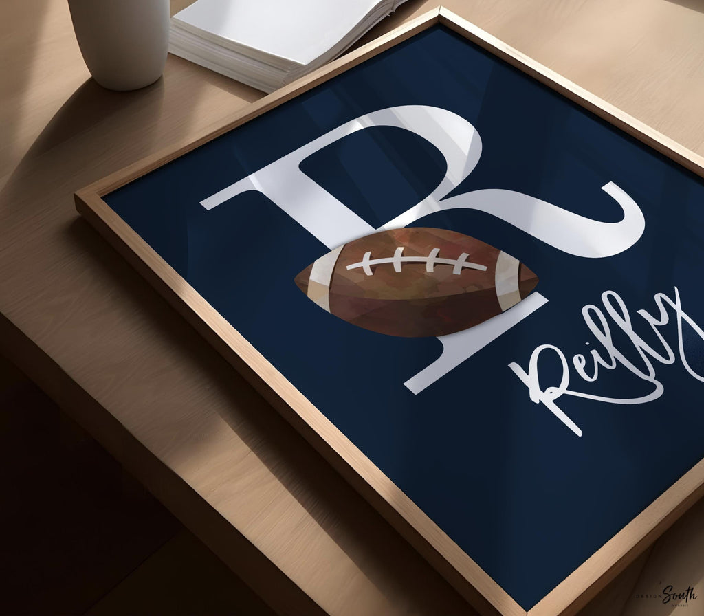 Sports birthday party gift, boys nursery decor, navy blue nursery wall art, boys monogram personalized sports print, big boy bedroom decor