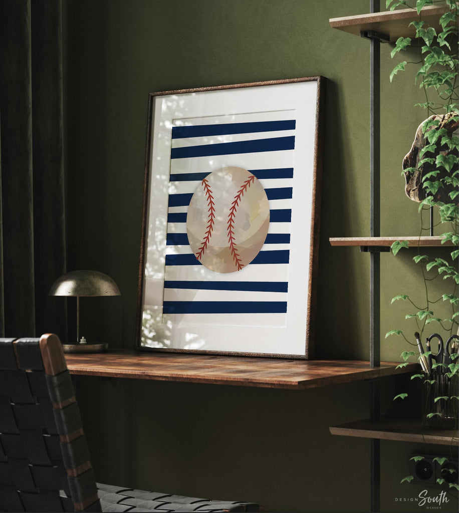 Sports birthday party gift, boys nursery decor, navy blue nursery wall art, boys monogram personalized sports print, big boy bedroom decor