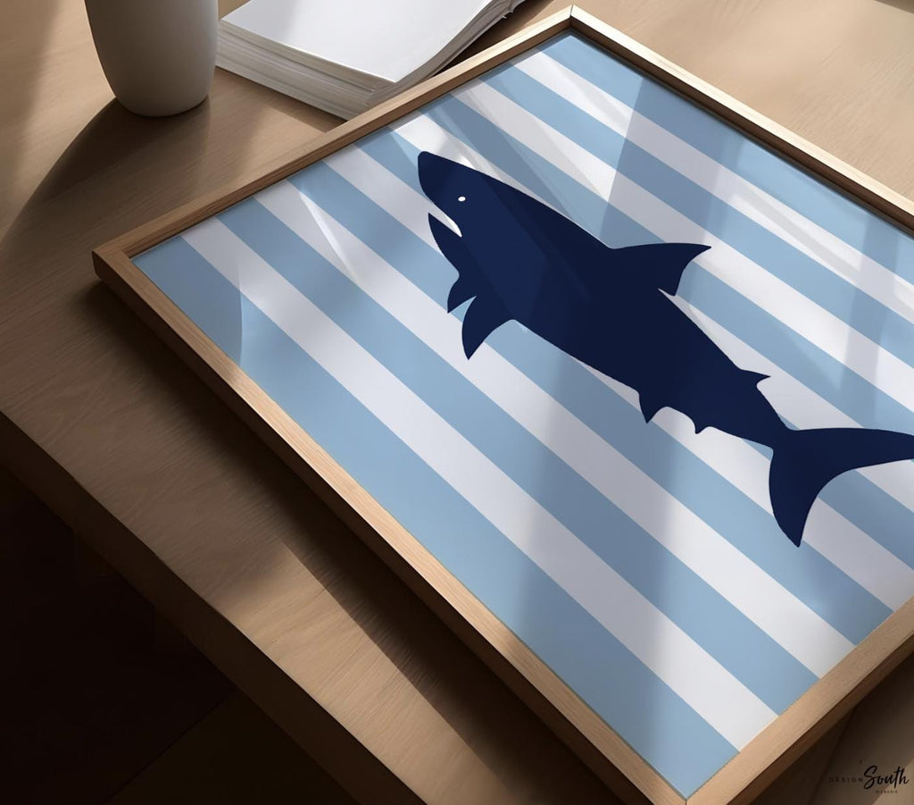 Boys nursery decor, shark nursery decor, blue and red, personalized art, shark nursery theme, shark theme, navy blue and red, boys wall art