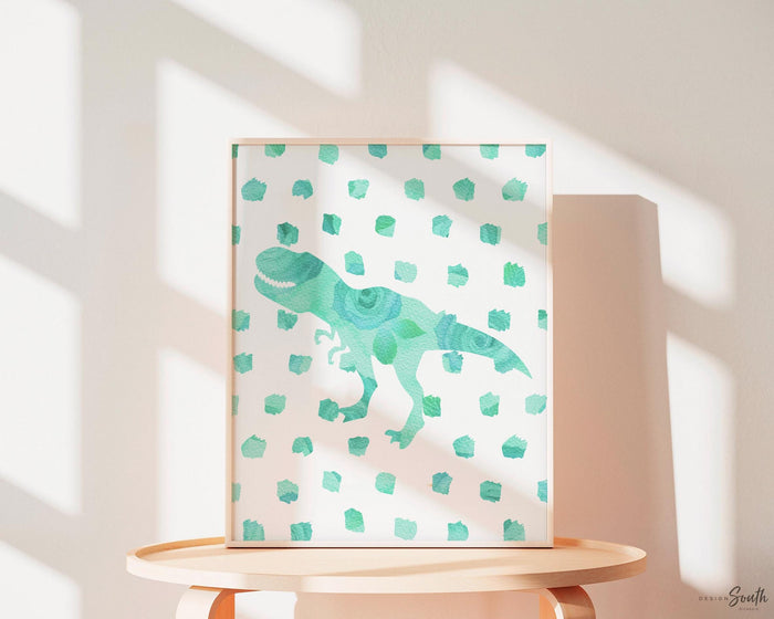 Pink teal dinosaurs, floral rose girly dinosaur wall art, little girl room dinosaur themed, pink floral dinosaur art prints, colorful dinos