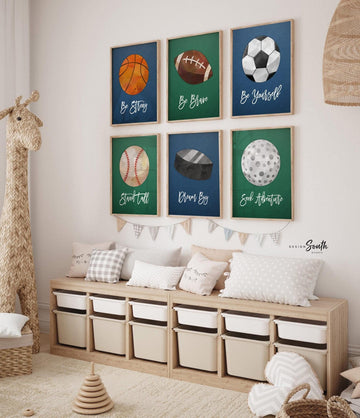 Sports wall art decor for boys nursery bedroom playroom, sports posters art prints home decor walls, sports themed big boy room wall ideas