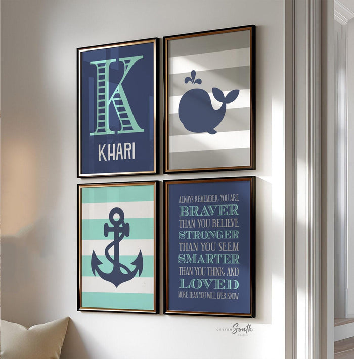 Boys nautical nursery decor, nautical nursery gray navy and aqua, boys nautical wall art, aqua and navy nautical nursery, baby boy nautical