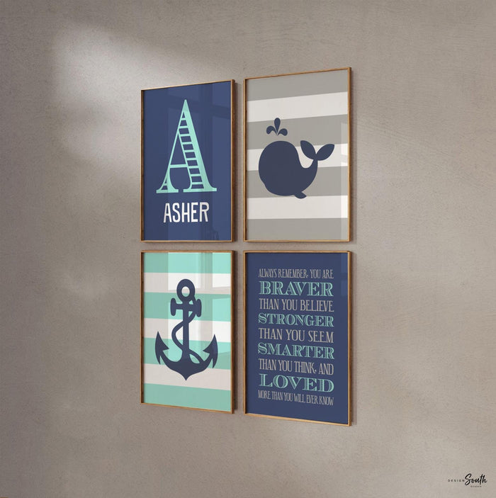 Boys nautical nursery decor, nautical nursery gray navy and aqua, boys nautical wall art, aqua and navy nautical nursery, baby boy nautical