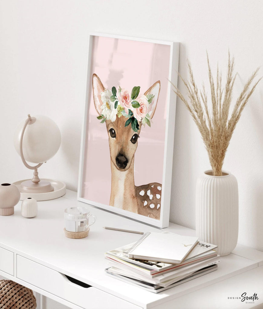 Baby girl pink nursery woodland animals, name art gift baby girl, baby shower cute animals, watercolor nursery art, personalized baby gift