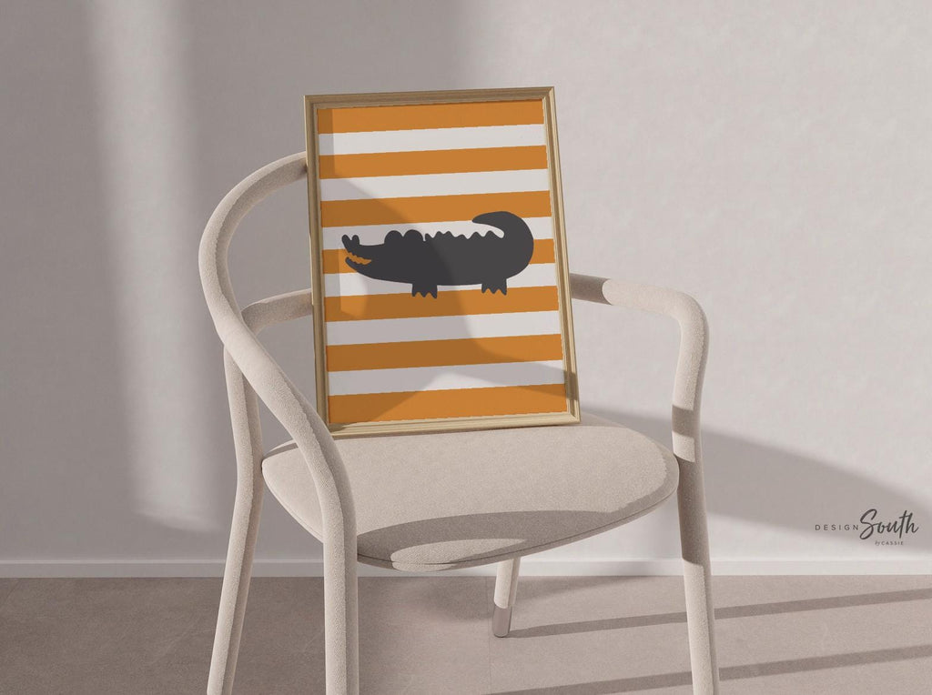 Alligator bathroom decor, boys bathroom decor, orange and gray bathroom, bathroom wall art, wash, brush, floss, flush, alligator theme, art
