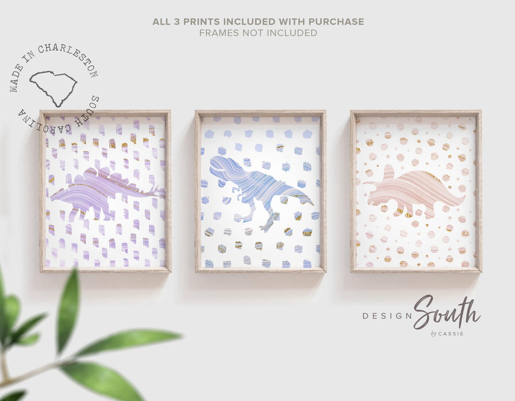 Dinosaur girl nursery decor, pastel dinosaur art, girls room nursery decor dinosaur wall art, girls dinosaur bedroom themed wall art purple