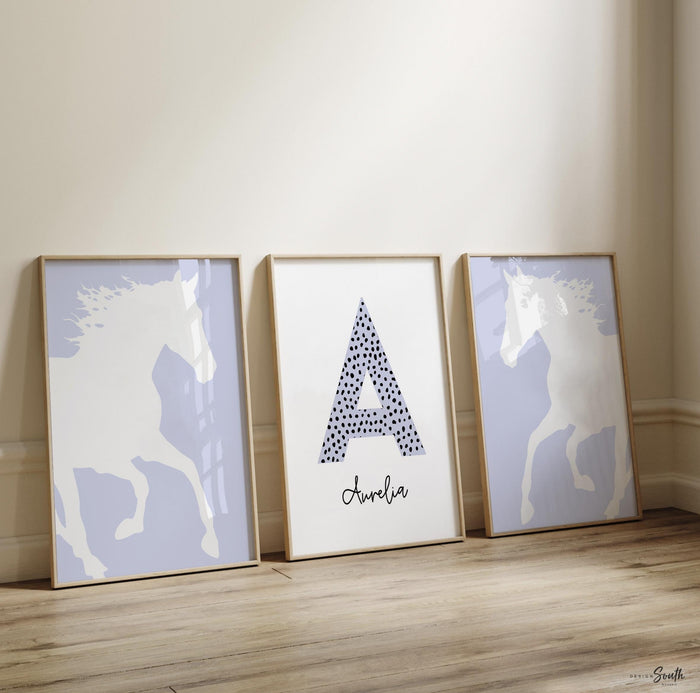 Periwinkle horse girl nursery decor, horse girl room art, farm nursery decor, girl horse nursery theme, horse girl gift, farm pony girly art
