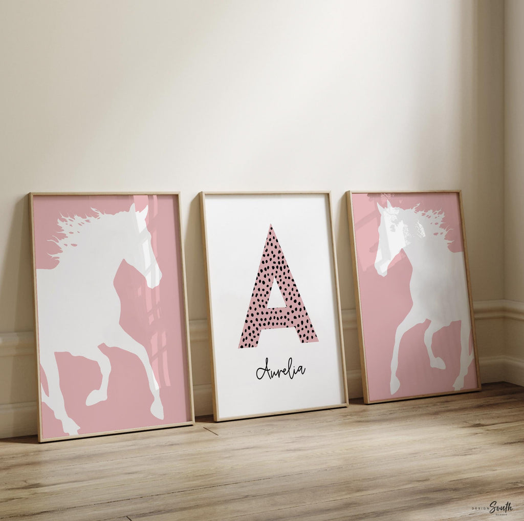 Horse girl nursery, horse girl room art, farm nursery decor, girl horse nursery theme, horse gift for girl, farm pony race girly room art