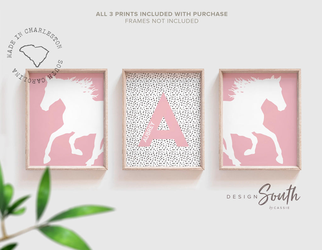 Horse girl nursery, horse girl room art, farm nursery decor, girl horse nursery theme, horse gift for girl, farm pony race girly room art