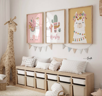 Neutral nursery soft boho colors baby room, elegant neutral girl&#39;s wall art, modern boho baby decor llamas, nursery alpaca llama theme child