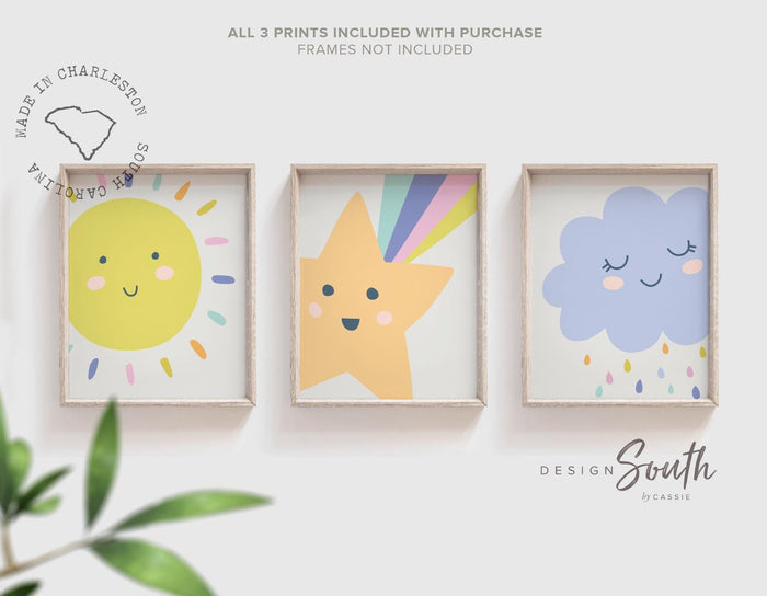 Bright pastel gender neutral nursery art, raincloud nursery art, pastel unisex nursery decor, modern trendy gender neutral nursery wall art