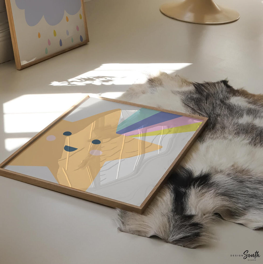 Bright pastel gender neutral nursery art, raincloud nursery art, pastel unisex nursery decor, modern trendy gender neutral nursery wall art