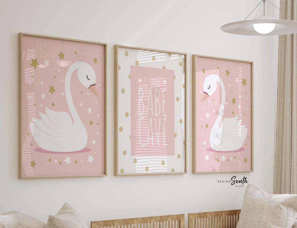 Baby girl nursery ideas light pink, polka dots, stars, pink swans, blush pink nursery, baby room prints, girl nursery ideas, pastel pink art