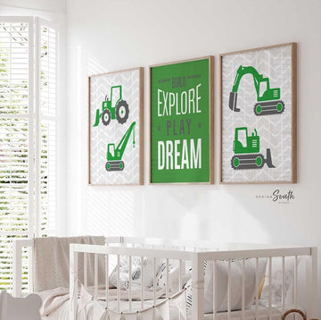 Tractors baby boy quote, boys bedroom wall construction theme posters, baby shower construction gift, birthday party construction theme gift