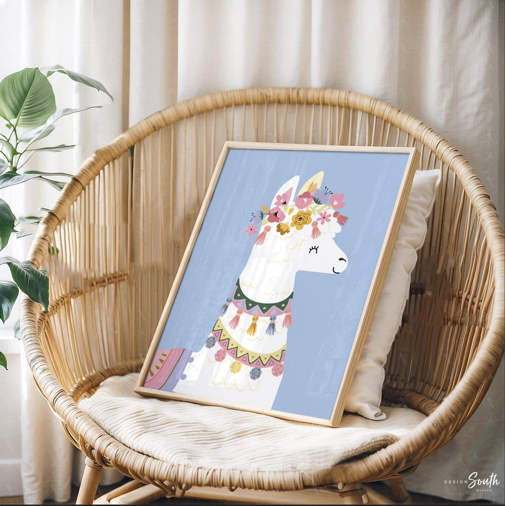 Llama wall decor for nursery, nursery llama prints, pink blue boho room art, prints for girl bedroom, art for nursery print set girls llamas