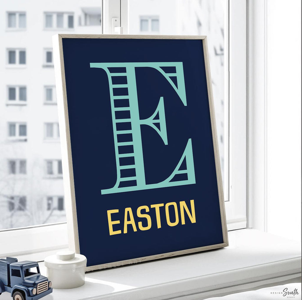 Boys nursery decor, shark nursery decor, personalized print for boys, yellow, teal, navy blue, boys bedroom wall decor, quote for boys room