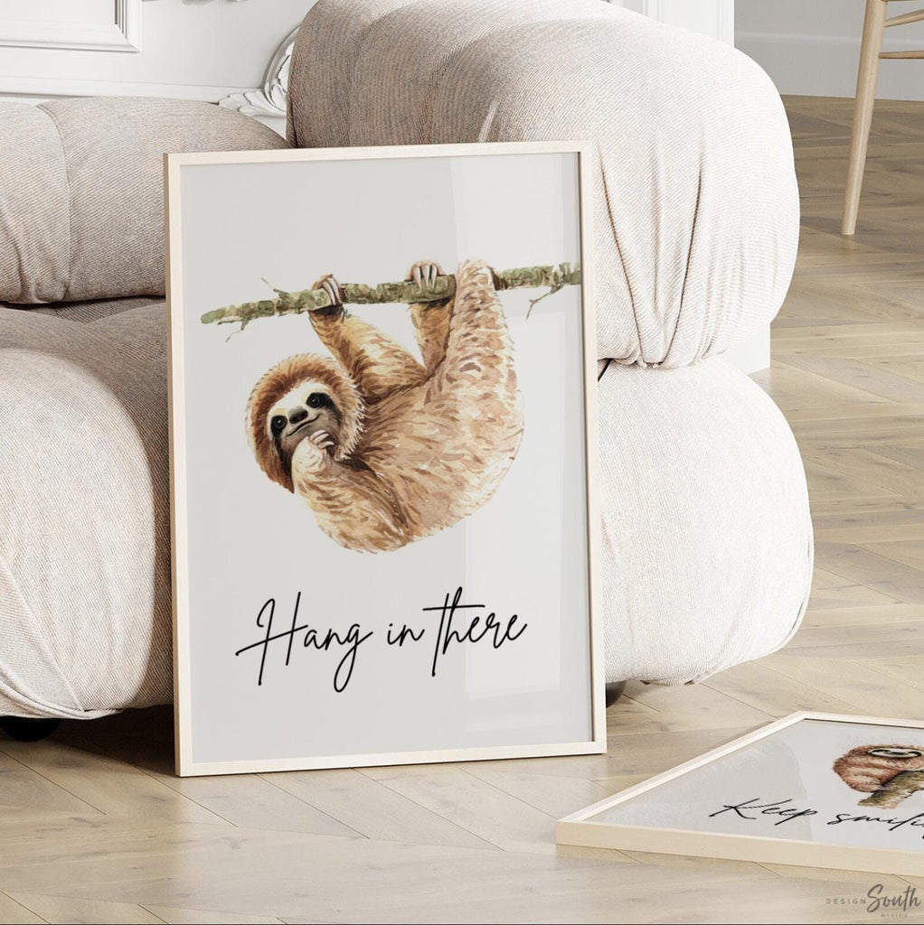 Sloth wall art, set of 3 sloths, sloth quotes art prints, sloth themed room, child sloth wall art, sloth bedroom decor, hanging sloth decor