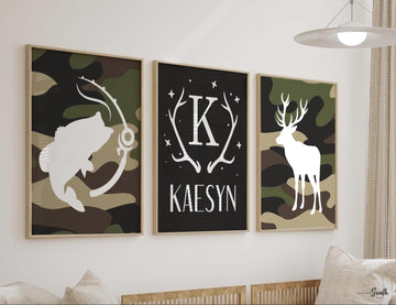 Deer nursery decor, boys bass fish nursery decor, deer arrows hunter theme, deer nursery eight point buck, camouflage kids room name sign