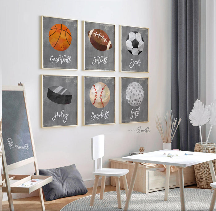 Gray boys room sports nursery or bedroom wall art decor, gray sports nursery, sports toddler bedroom, sports theme boy, toddler sports gift