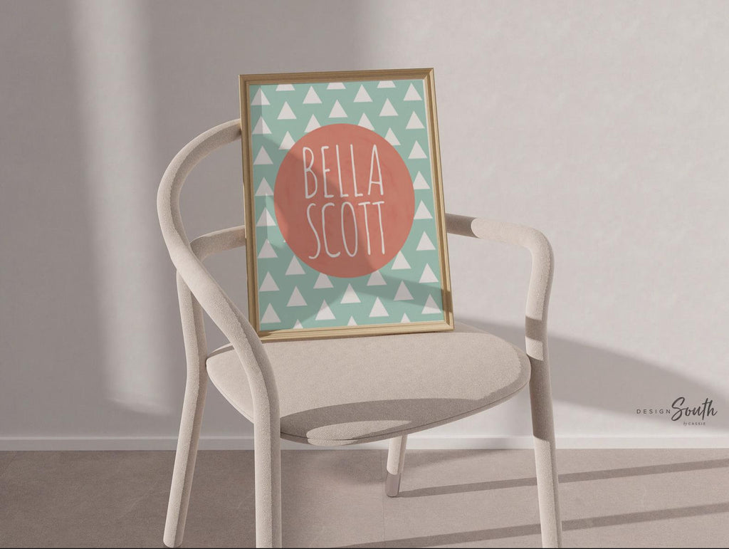 Girls nursery decor, personalized name print, girls decor, name decor, mint and coral, playroom print, girls bathroom print, coral and mint