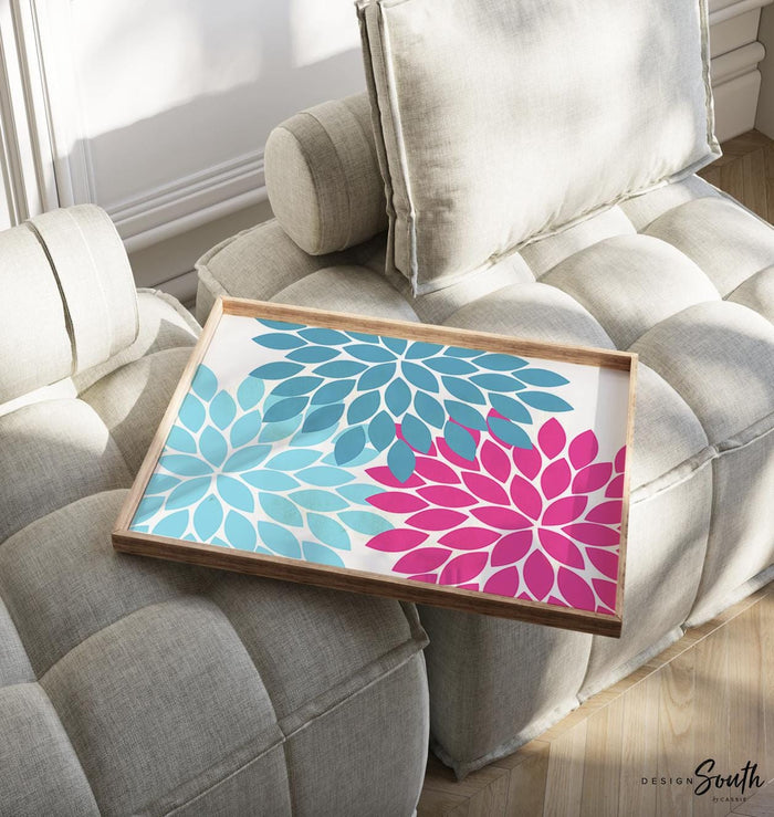 Hot pink girl's bathroom decor, wash brush floss, flush art print, floral bathroom decor pink blue, bright colorful bathroom wall art girl