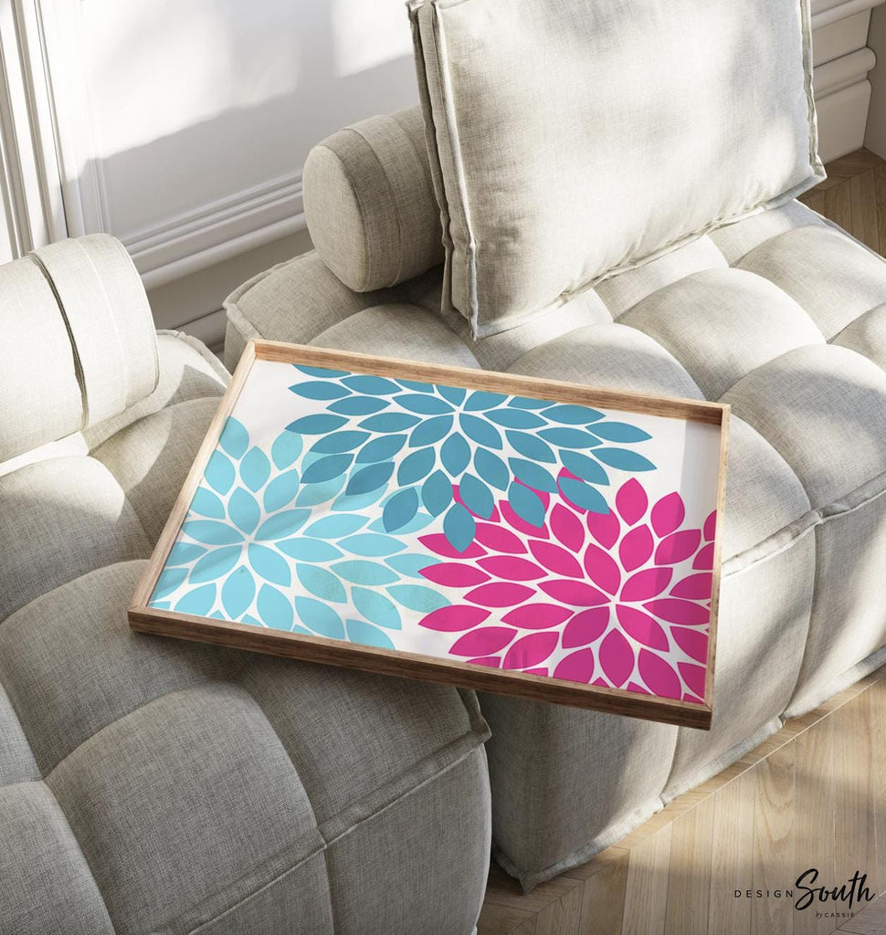 Hot pink girls bathroom decor, wash brush floss, flush art print, floral bathroom decor pink blue, bright colorful bathroom wall art girl