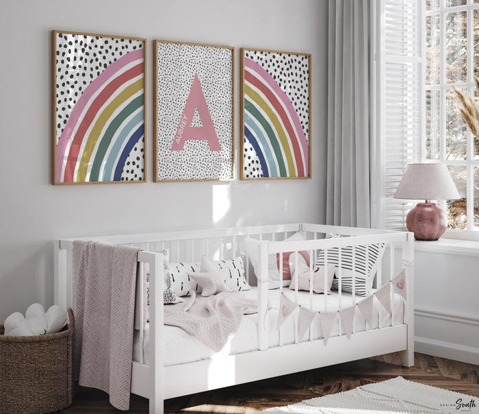 Rainbow nursery art, wall art rainbow themed room, personalized name signs, girl's wall art for bedroom, modern toddler girl room art ideas