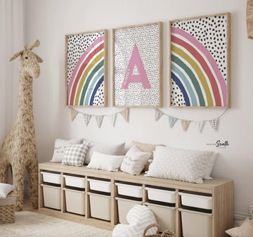 Rainbow nursery art, wall art rainbow themed room, personalized name signs, girl&#39;s wall art for bedroom, modern toddler girl room art ideas