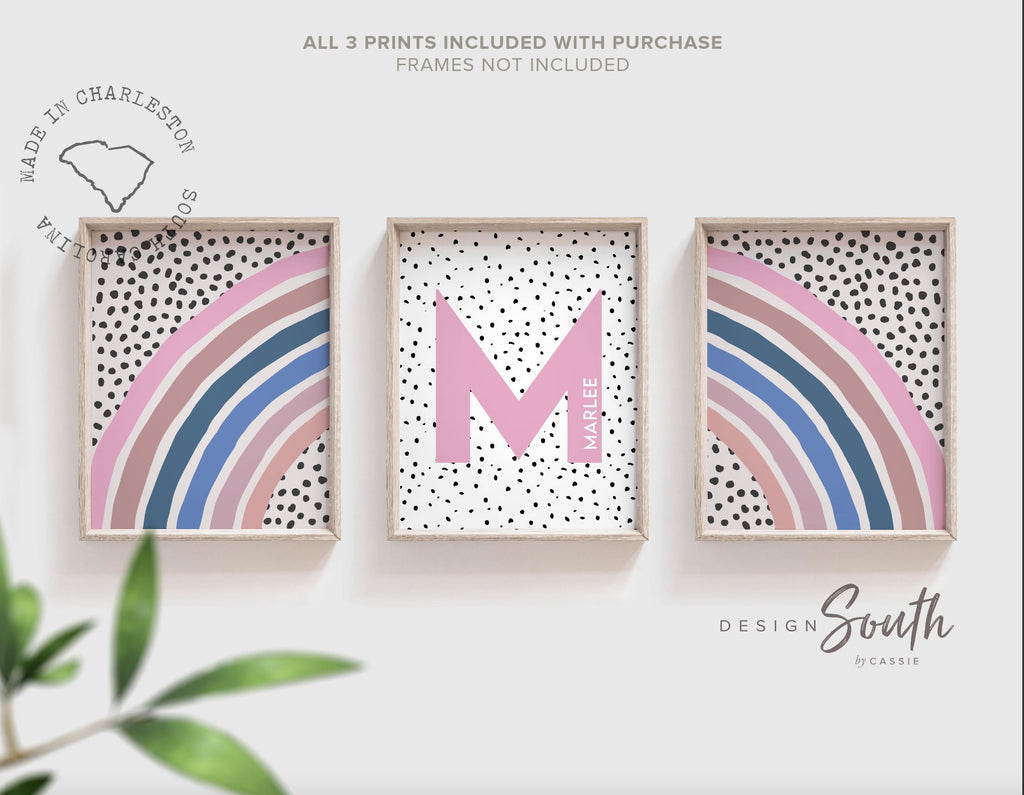 Pink and blue girl bedroom name art, personalized name initial rainbow, gift for little girl, girl birthday gift, pink rainbow bedroom child