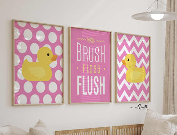 Baby girl pink bathroom, rubber duckie bathroom baby, wash brush flush, bath decor, sisters bathroom, baby bathroom, pink yellow bathroom