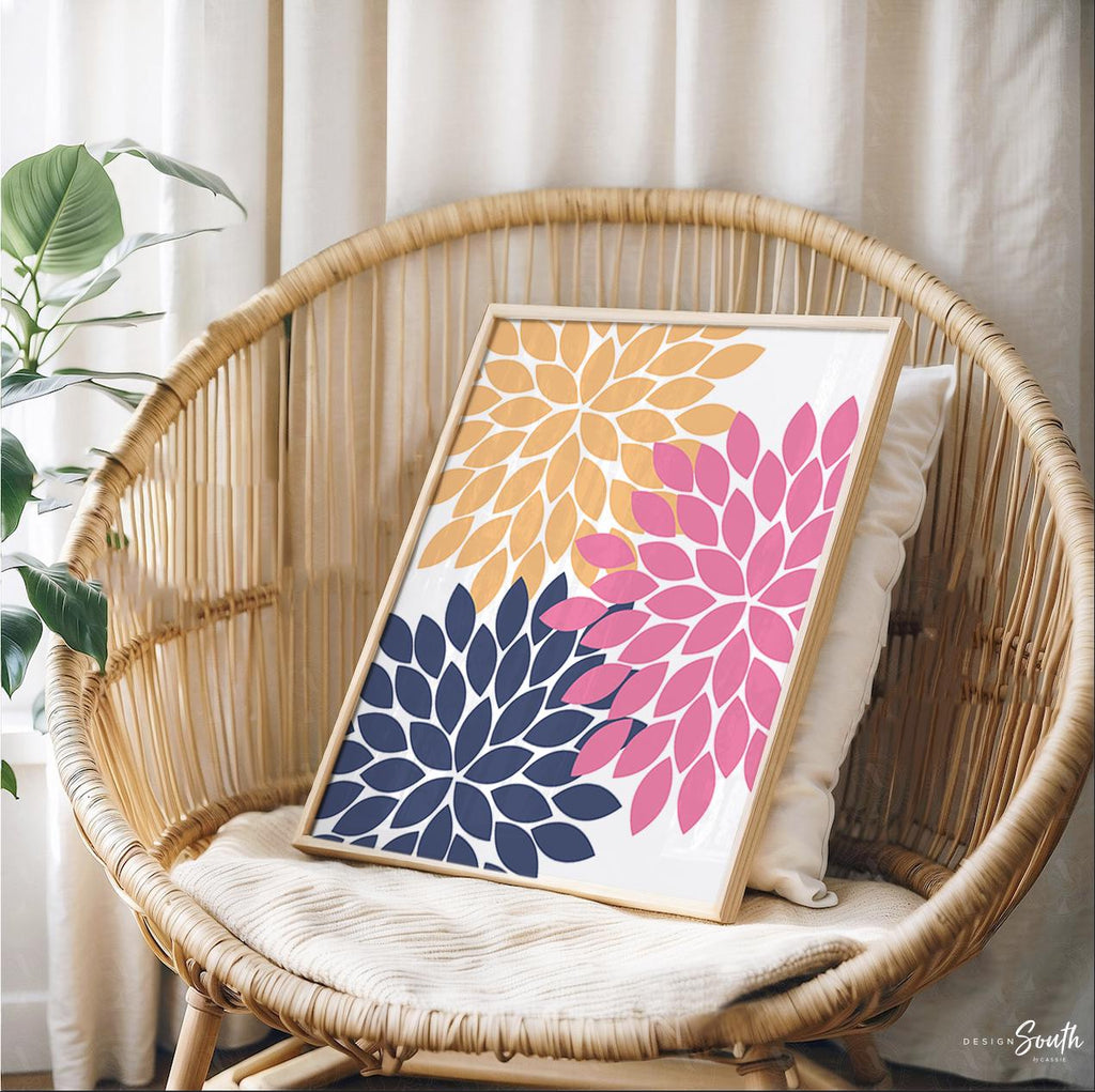 Girls pink and orange bathroom, wall art for girl bathroom pink orange blue, dahlia baby art, little girls bathroom ideas, pink orange kids