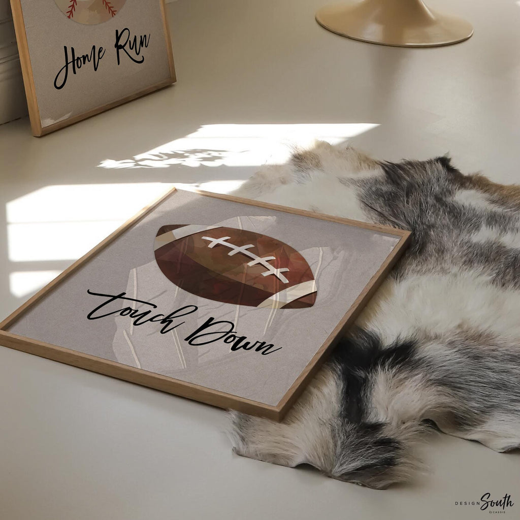 Sports baby gift, sports nursery wall art decor, basketball slam dunk art print, football touch down art print, baseball home run art print