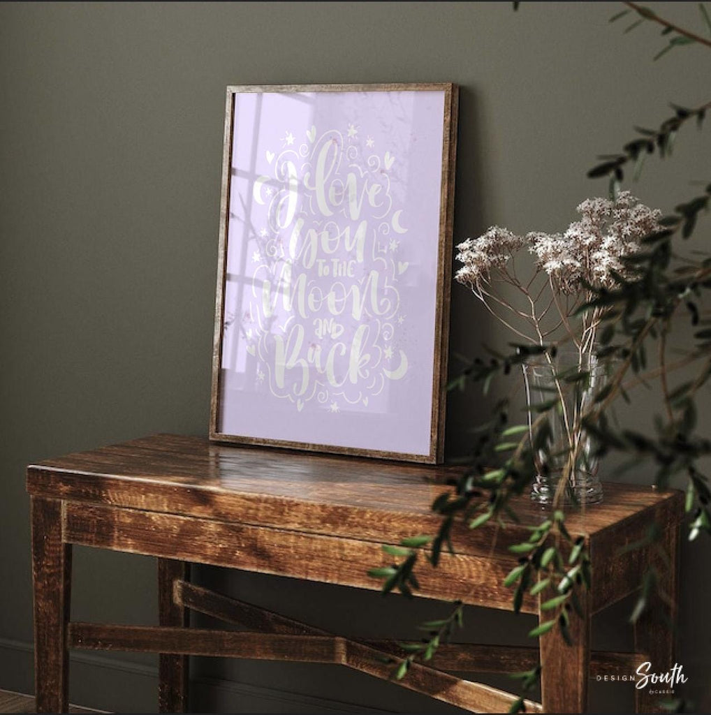 Baby girl nursery lilac and gray, moon and stars nursery decor, i love you to the moon, cloud nursery girl, cloud wall art, moon star cloud