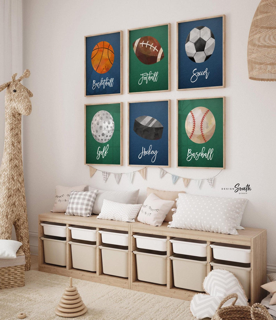 Sports wall art decor for boys nursery bedroom playroom, sports posters art prints home decor walls, sports themed big boy room wall ideas