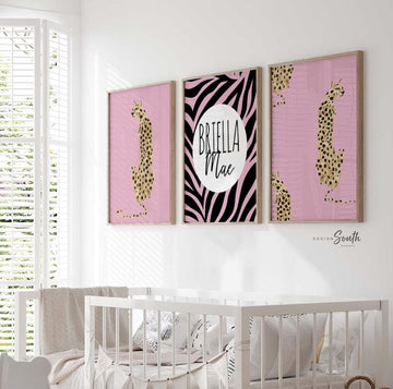 Pink leopard print wall decor, boho modern nursery art, pink safari nursery decor, wall art for girls room, little girl bedroom pink boho