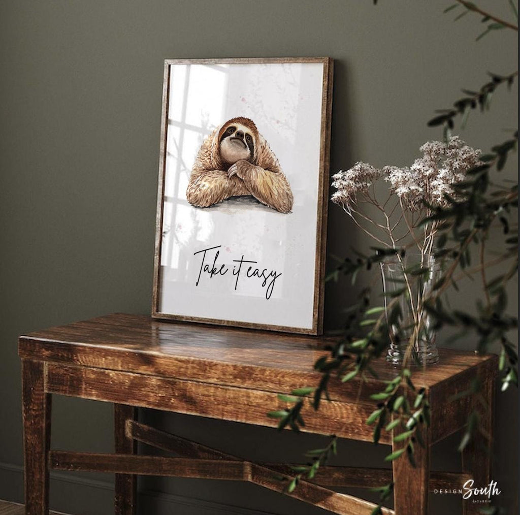 Sloth wall art, set of 3 sloths, sloth quotes art prints, sloth themed room, child sloth wall art, sloth bedroom decor, hanging sloth decor