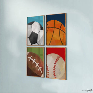 Sports decor boys room, sports decor gift, baseball football basketball soccer, sports theme art, sports themed room decor, playroom sports