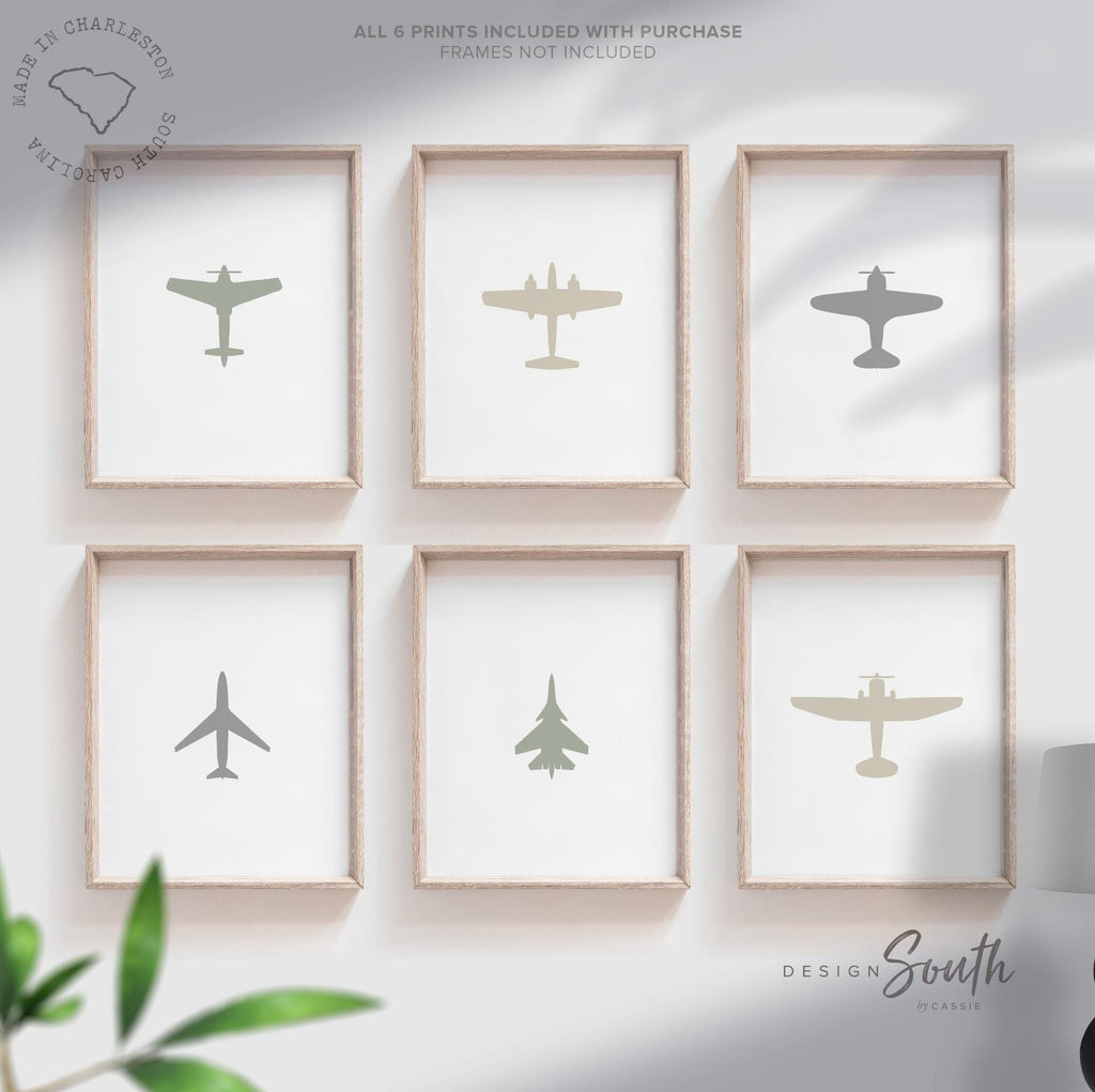 Gray airplane art, gender neutral set airplane art, airplane bedroom wall art, airplane nursery room decor for kids, neutral airplane decor
