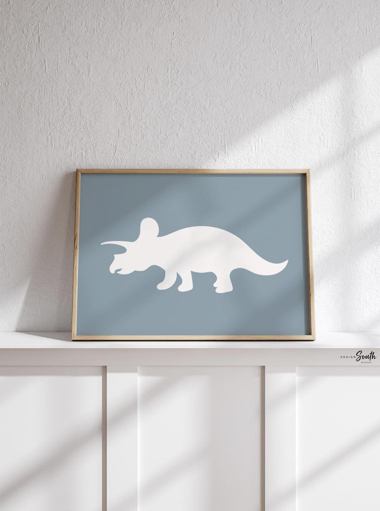 Blue gray dinosaurs, blue gray boys room art, toddler boy dinosaur themed bedroom, little boy dinosaur room prints, blue and gray dinosaurs