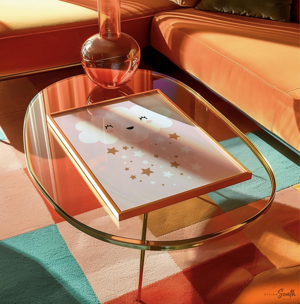 Girls nursery decor pink, baby girl wall art, blush bedroom decor little girl, pink moon star cloud gift, baby star art personalized name