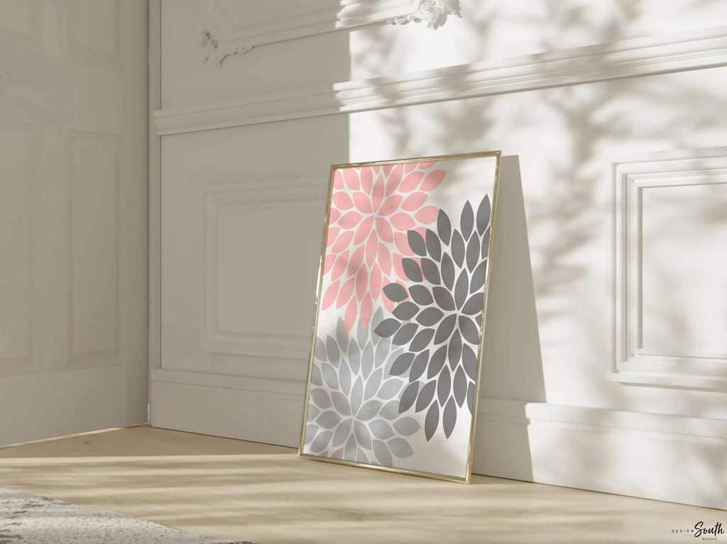 Baby girl nursery pink and gray, pink and gray flower nursery, pink and gray monogram nursery art, baby girl monogram art for nursery, pink