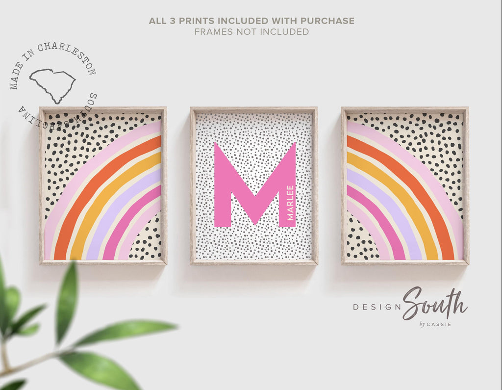 Pink and orange girl nursery, pink orange girl bedroom, girls room ideas, hot pink toddler room, wall art for girls hot pink rainbow decor