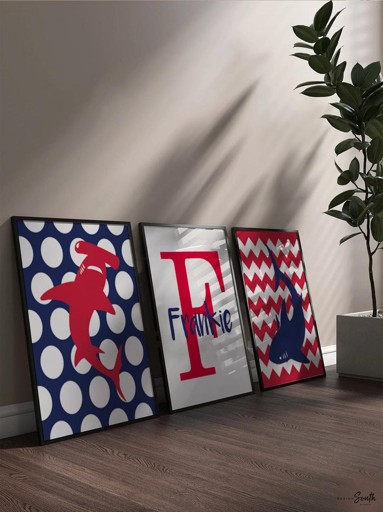 Shark red, shark wall art, shark decor, shark art room decor, shark nursery art, boys shark bedroom, bedroom sharks theme, boys shark decor