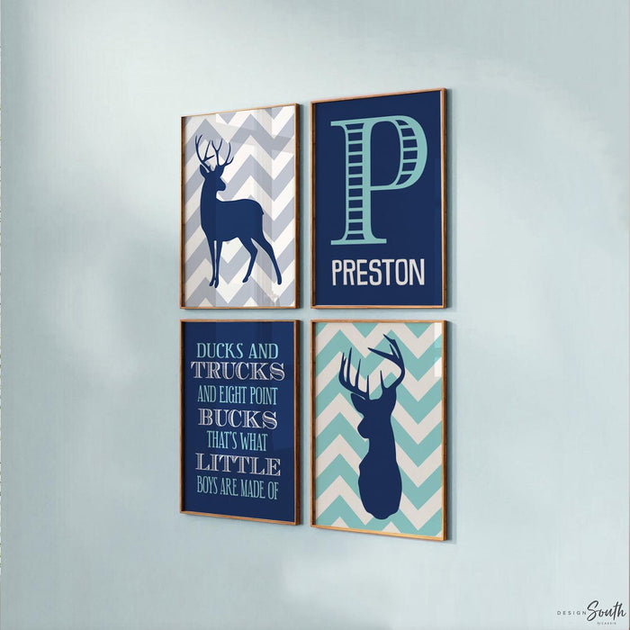 Deer nursery, woodland deer, personalized name, navy deer nursery decor, deer nursery prints wall art, deer wall art, boy hunting bedroom